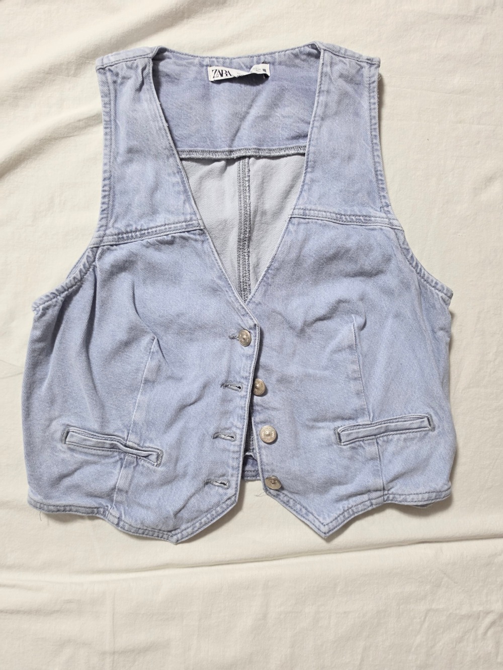 Zara Light Wash Denim Vest Pale Blue Medium